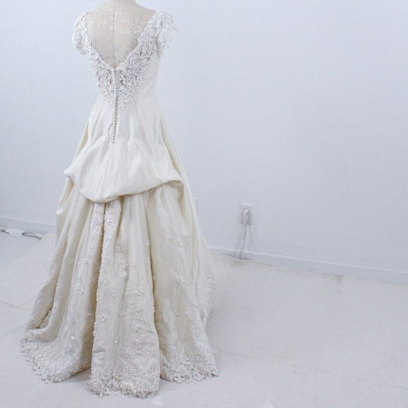 Wedding Dress Vintage 70s 4 6 Floral Lace Princess Gown White Boho Full A-line - Picture 6 of 14